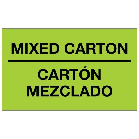 Bsc Preferred 3 x 5'' - ''Mixed Carton - Carton Mezclado'' Fluorescent Green Bilingual Labels BUY00021518